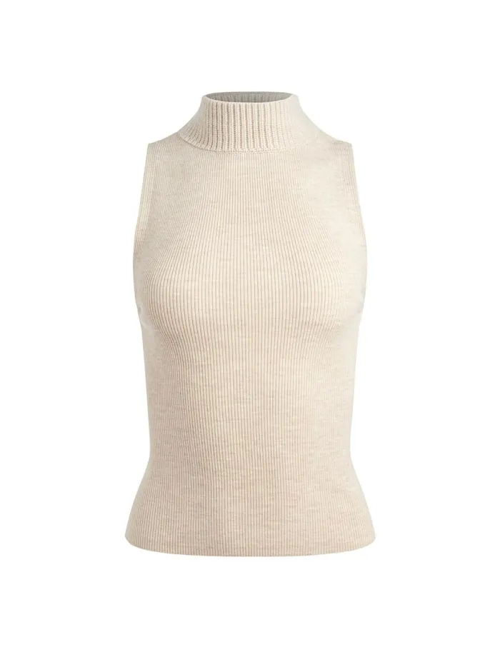 Womens Tops Alice Olivia Darcey Turtleneck Sweater Tank Almond Heather