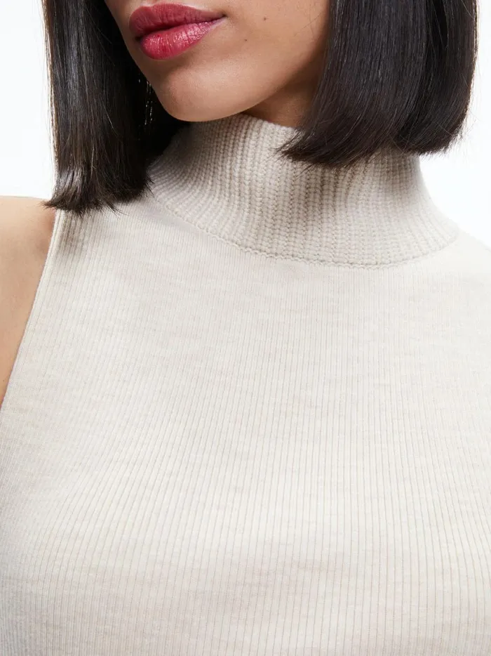Womens Tops Alice Olivia Darcey Turtleneck Sweater Tank Almond Heather