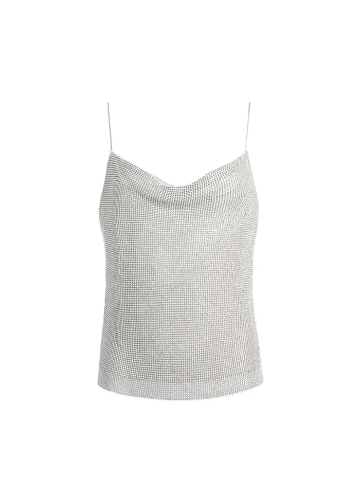 Womens Tops Alice Olivia Harmon Crystal Chainmail Slip Tank Silverchainmail