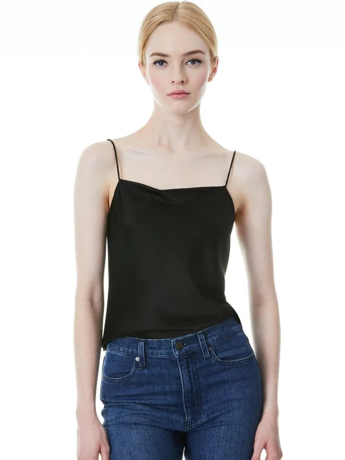 Womens Tops Alice Olivia Harmon Drapey Slip Tank Black
