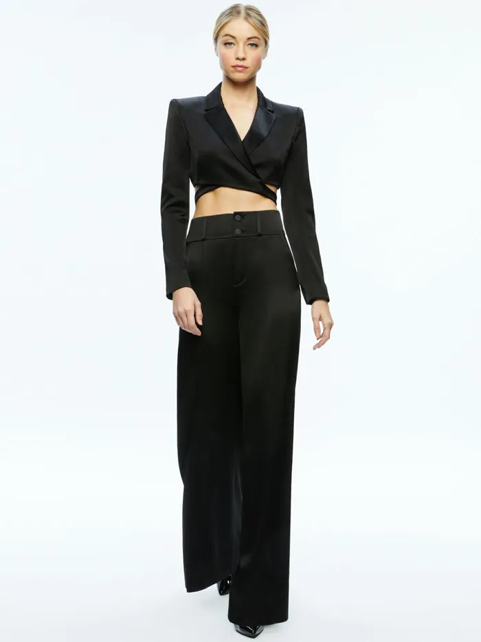 Womens Tops Alice Olivia Leone Cropped Wrap Blazer Black