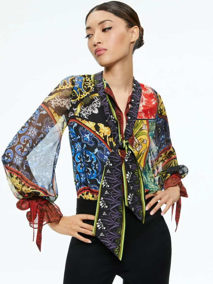 Womens Tops Alice Olivia Lloyd Tie Neck Blouse After Sunset