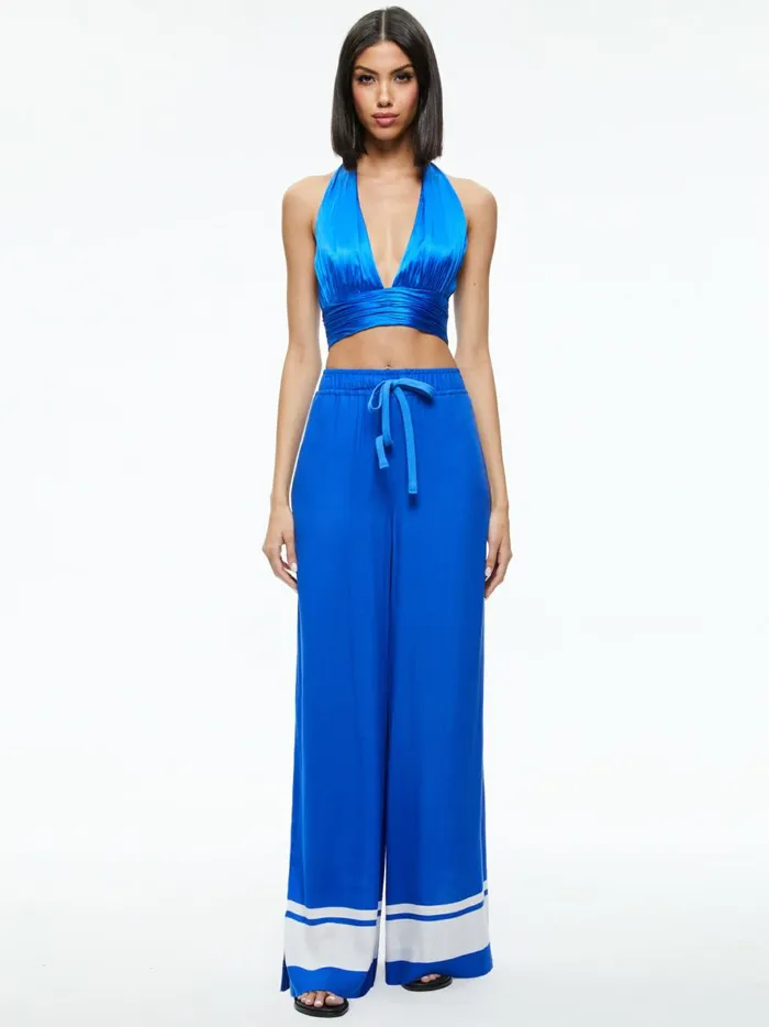 Womens Tops Alice Olivia Lonna Halter Tie Neck Crop Top Sapphire
