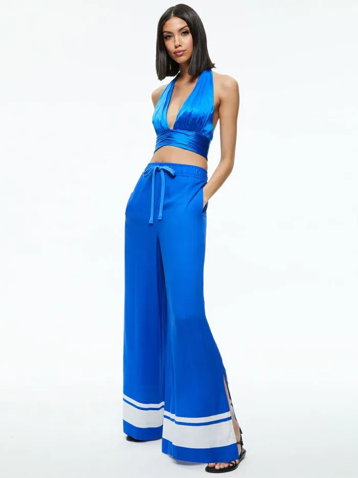 Womens Tops Alice Olivia Lonna Halter Tie Neck Crop Top Sapphire