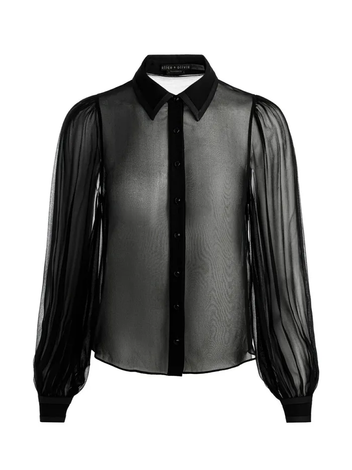 Womens Tops Alice Olivia Roanne Sheer Blouse Black