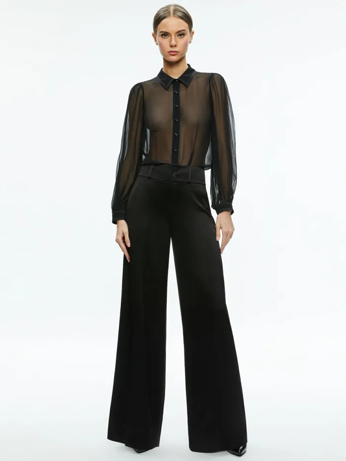 Womens Tops Alice Olivia Roanne Sheer Blouse Black