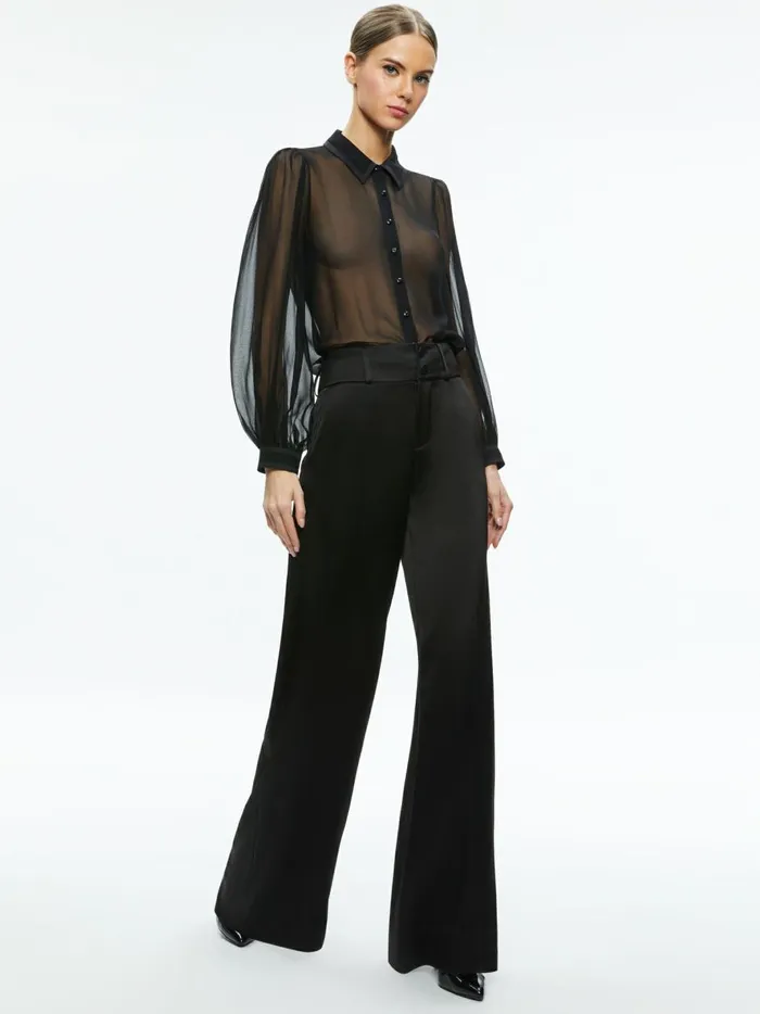 Womens Tops Alice Olivia Roanne Sheer Blouse Black