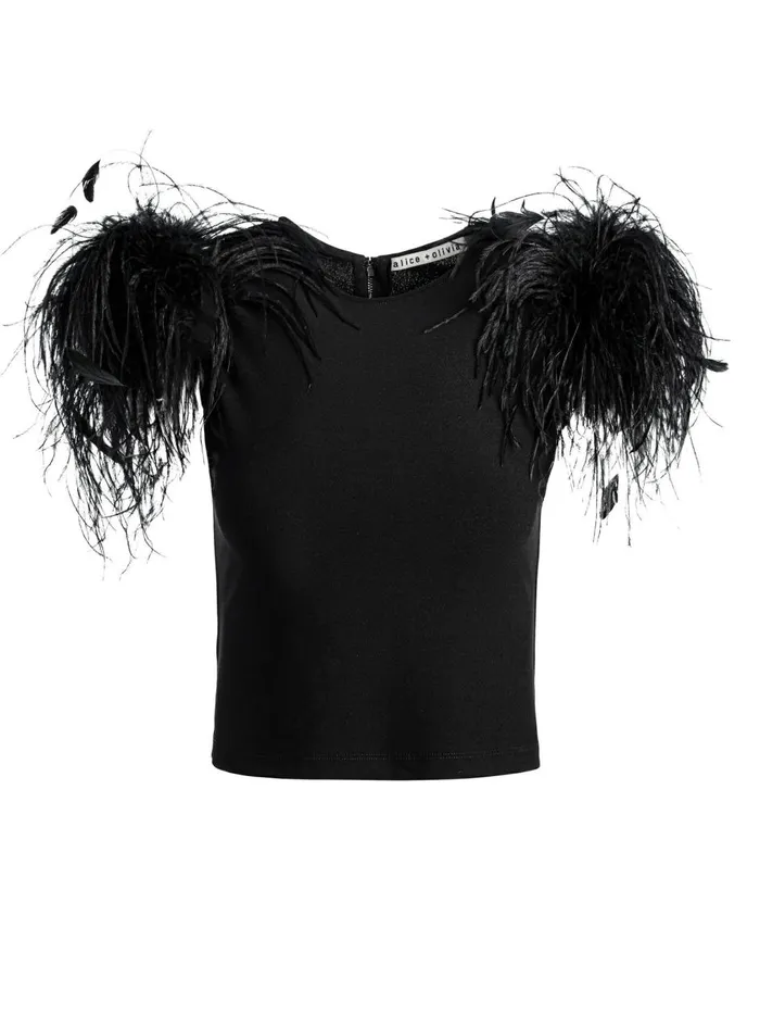 Womens Tops Alice Olivia Tamica Feather Detail Top Black