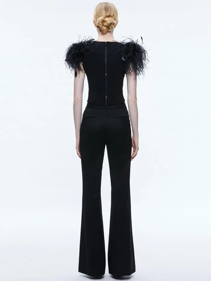 Womens Tops Alice Olivia Tamica Feather Detail Top Black