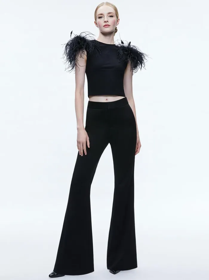 Womens Tops Alice Olivia Tamica Feather Detail Top Black
