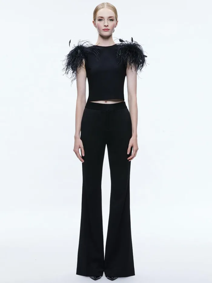 Womens Tops Alice Olivia Tamica Feather Detail Top Black