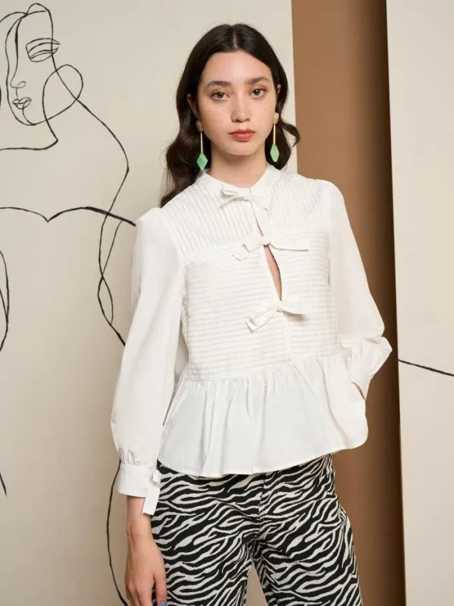 Womenswear Ghospell Dillon Tie Front Blouse Pearled White Sister Jane
