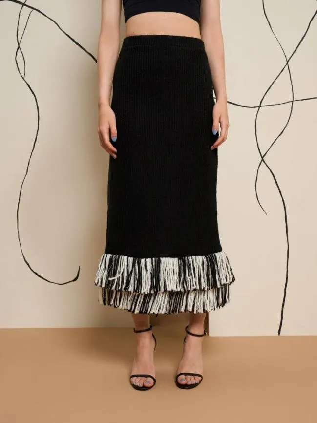 Womenswear Ghospell Kendra Fringe Hem Skirt Coal Black Sister Jane