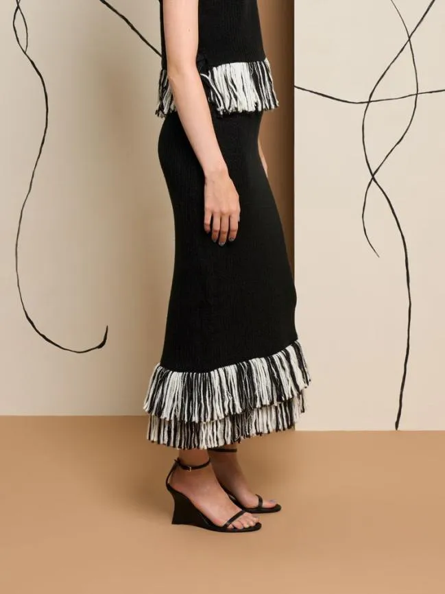 Womenswear Ghospell Kendra Fringe Hem Skirt Coal Black Sister Jane Womenswear Ghospell Kendra Fringe Hem Skirt Coal Black Sister Jane