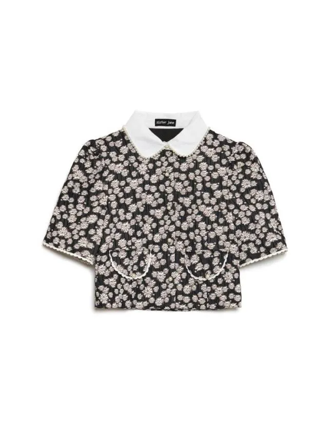Womenswear Pearl Marina Jacquard Top Black Daisy Sister Jane Womenswear Pearl Marina Jacquard Top Black Daisy Sister Jane