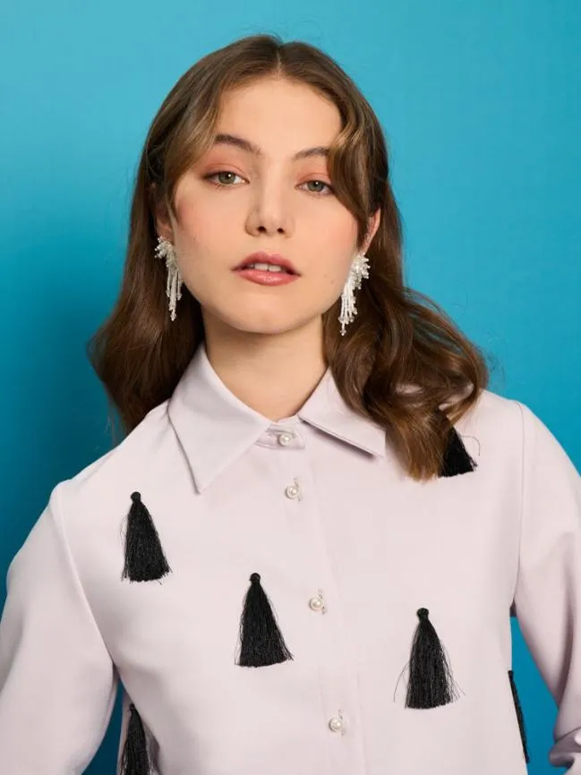 Womenswear Tetra Tassel Shirt Pastel Lilac Sister Jane Womenswear Tetra Tassel Shirt Pastel Lilac Sister Jane