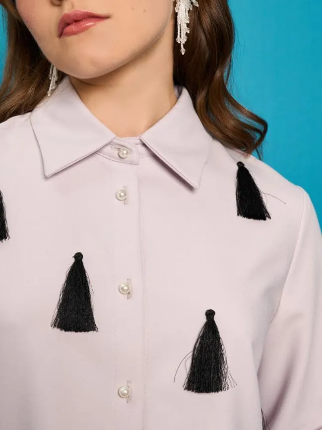Womenswear Tetra Tassel Shirt Pastel Lilac Sister Jane Womenswear Tetra Tassel Shirt Pastel Lilac Sister Jane