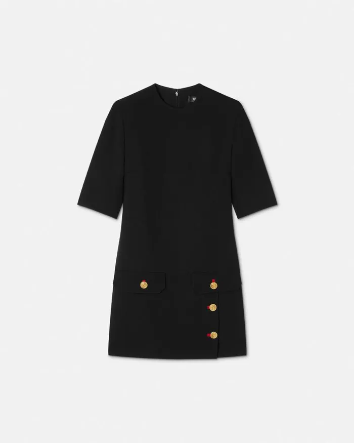 Wool Gabardine Shift Mini Dress Black Women Versace Dresses