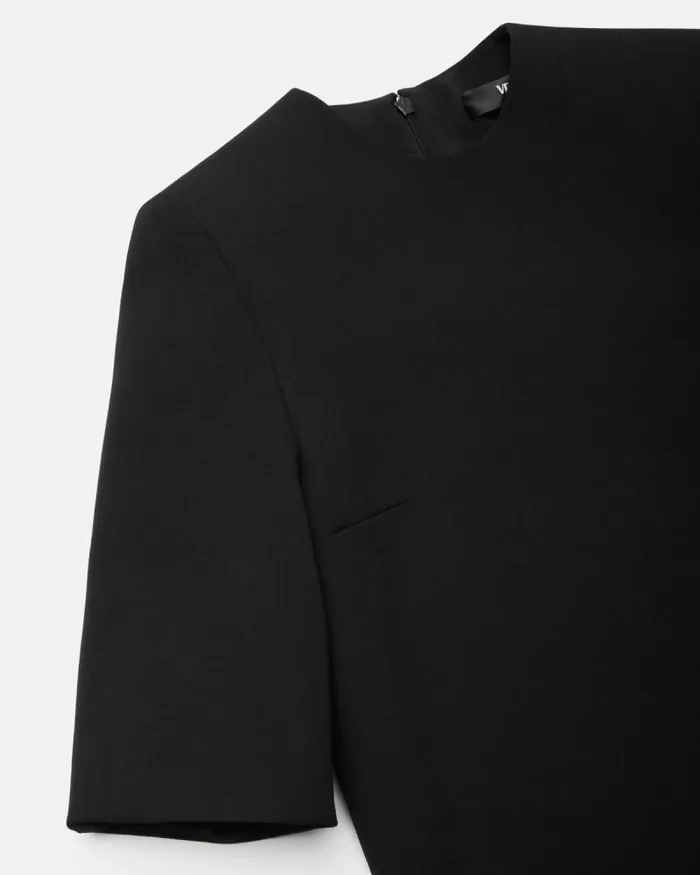 Wool Gabardine Shift Mini Dress Black Women Versace Dresses