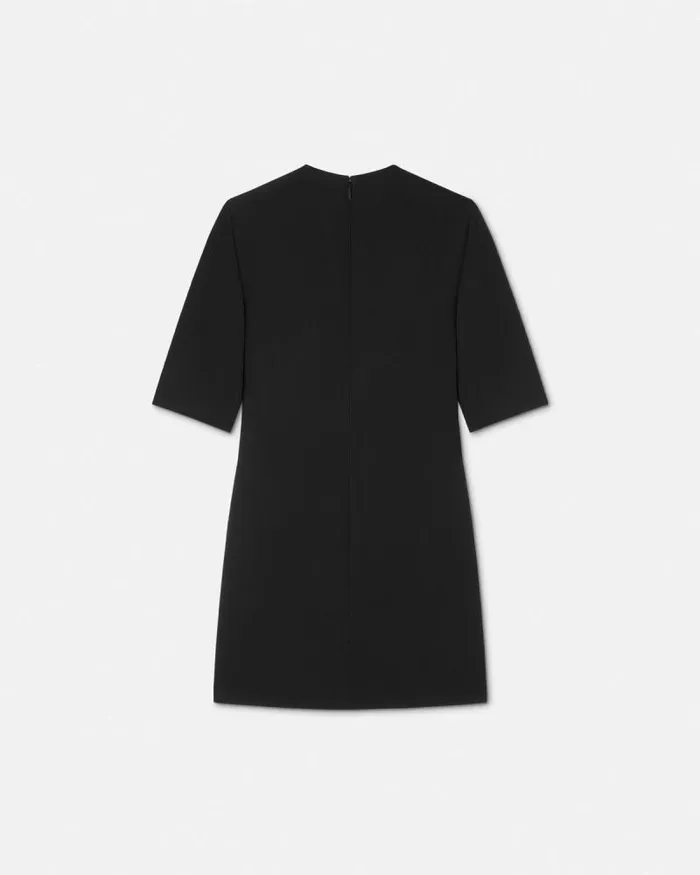 Wool Gabardine Shift Mini Dress Black Women Versace Dresses