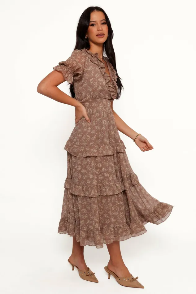Wrap Dresses Petal and Pup Women Dayla Maxi Dress BrownLight Beige