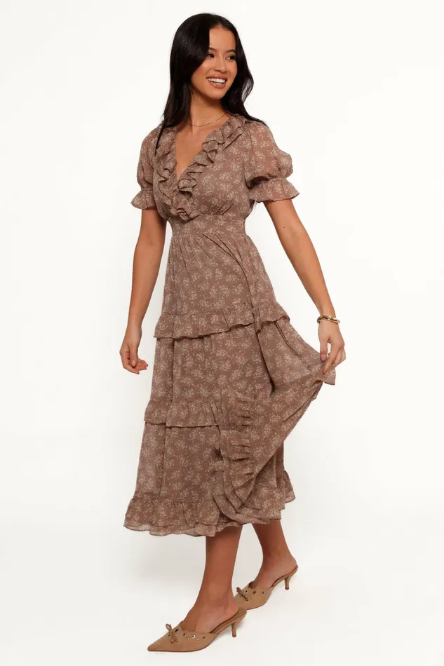 Wrap Dresses Petal and Pup Women Dayla Maxi Dress BrownLight Beige