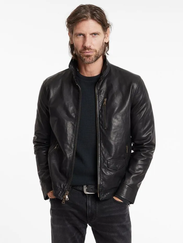 YORK JACKET Black Men John Varvatos Leather Jackets