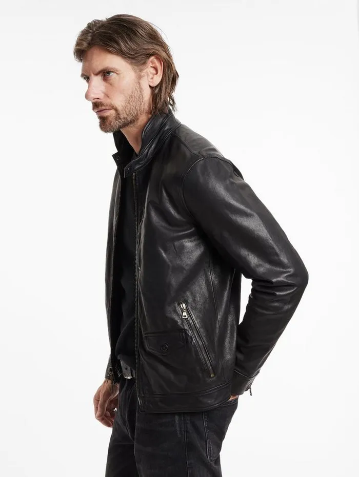 YORK JACKET Black Men John Varvatos Leather Jackets