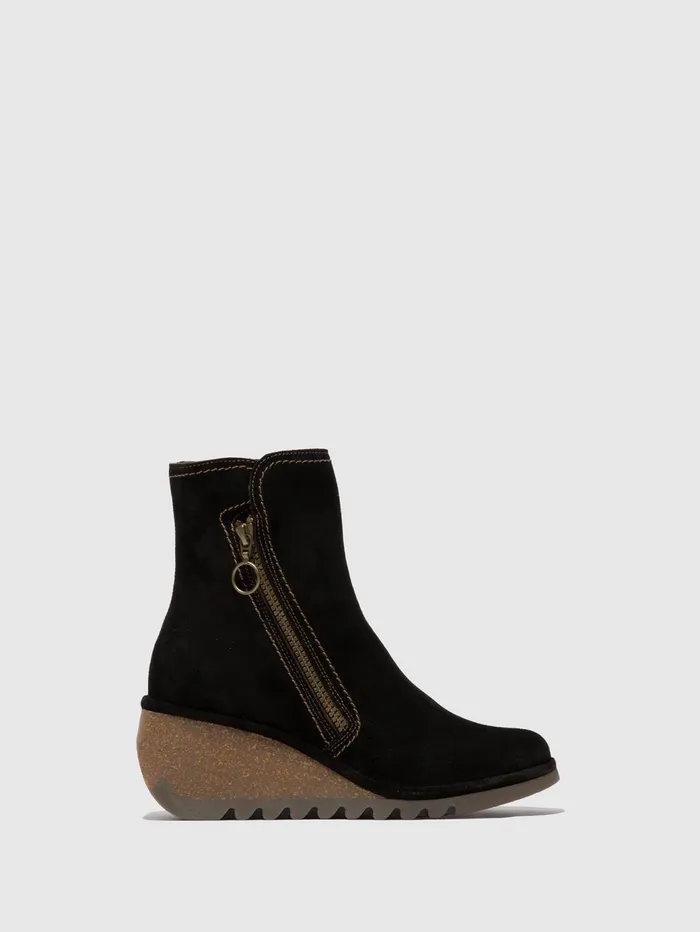 Zip Up Ankle Boots NELA407FLY OIL SUEDE BLACK Women Fly London Ankle Boots