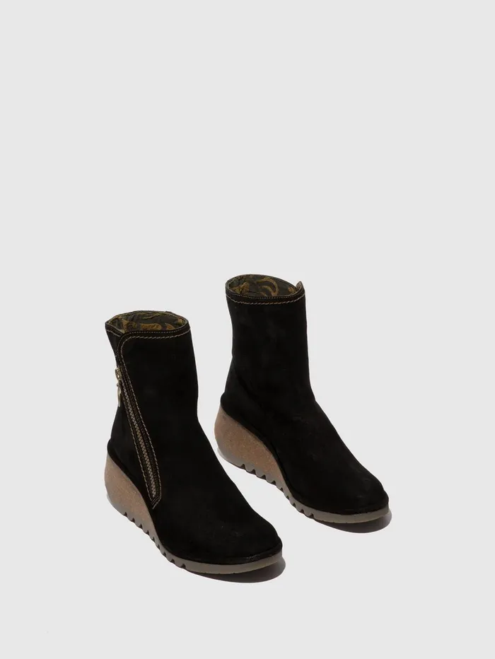 Zip Up Ankle Boots NELA407FLY OIL SUEDE BLACK Women Fly London Ankle Boots